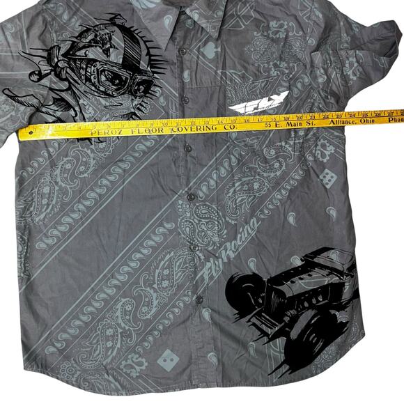 Fly Racing Y2K graphic Button Up Shirt Mens size large Gray Moto BMX dice - Picture 5 of 8